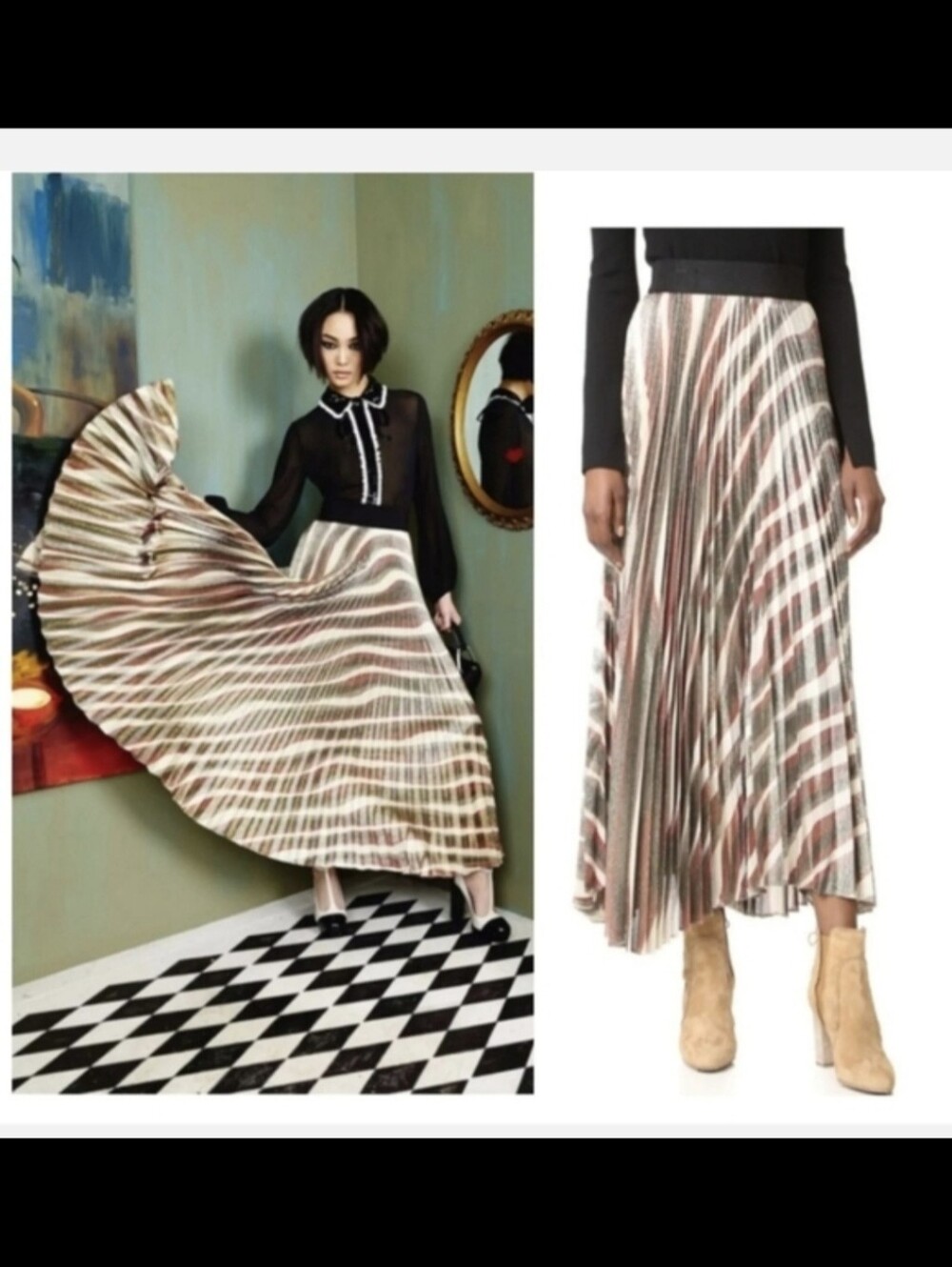 Alice + Olivia Maura Silk Sunburst Pleated Skirt Size 0 - Picture 2 of 9